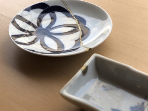 Kintsugi repaired plates